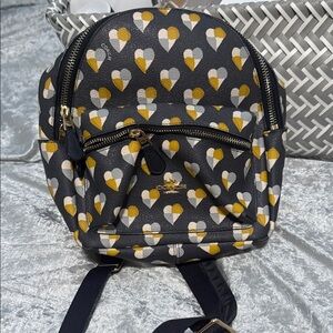 Coach Black and Gold Heart Print Backpack mini backpack with card holder